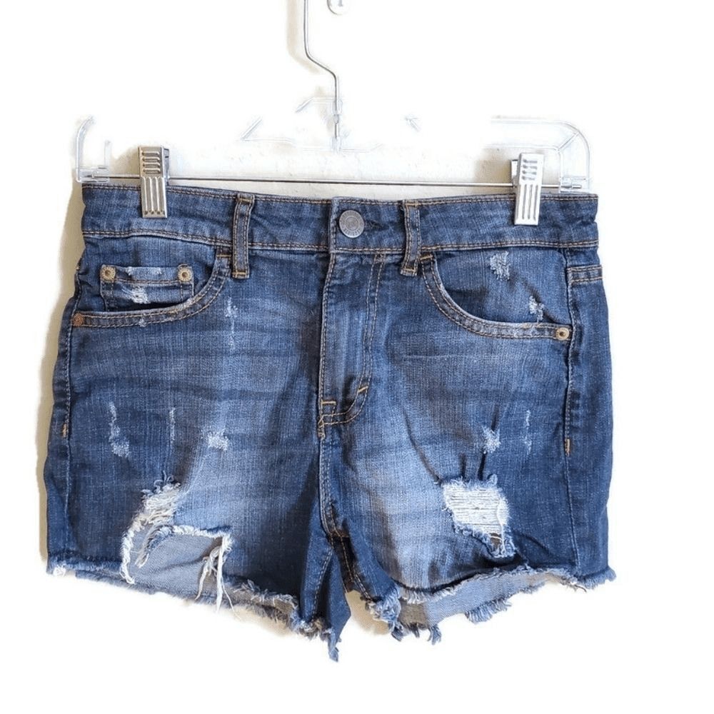 Aeropostale High Wasted Midi Distressed Denim Shorts Size 4